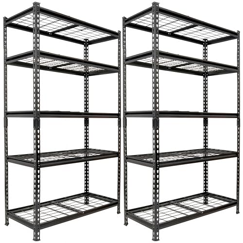 5-Tier Heavy-Duty Storage Shelves, 2250 LBS Load Steel Shelving Unit, Adjustable Boltless Garage Shelving, Sturdy Organizer for Garage, Kitchen, Gym, Shed (Black, 2PCS 36''W x 18''D x 72''H) - size: 2PCS 36''W x 18''D x 72''H