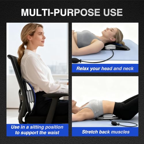 Back Stretcher for Lower Back Pain Relief, Adjustable Lumbar Traction Device, Ergonomic Spine Board with Acupressure Points, Back Massager for Spinal Decompression and Scoliosis - color: Black