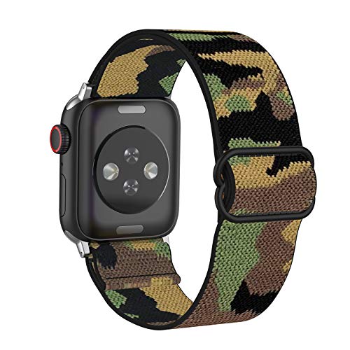 Stretchy Nylon Loop Bands Compatible with Apple Watch 42mm 44mm Djustable Soft Elastics Strap Compatible with Apple Watch SE iWatch Series 6/5/4/3/2/1 42mm 44mm Camo - color: 1-Camouflage, size: 42mm(Series 3)/44mm/45mm/46mm/49mm