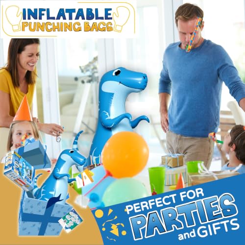 INFLATABLE DUDES Dinosaurs -Kids Punching Bag | Sand-Base | Bop Bag, Pre-filled with Sand, Inflatable Toy, Punching Bag for Kids, Enhanced Bounce-Back Action, Indoor/Outdoor - color: Blue Raptor | Pre-filled with Sand
