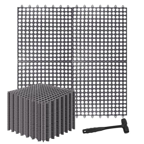 30 Pack Drainage Interlocking Tiles, 12"x12" Modular Interlocking Floor Tiles with 1 Pc Plastic Hammer Non Slip Rubber Floor mat with Holes for Pool Bathroom Deck Kitchen Patio (30, Dark Grey) - color: Dark Grey