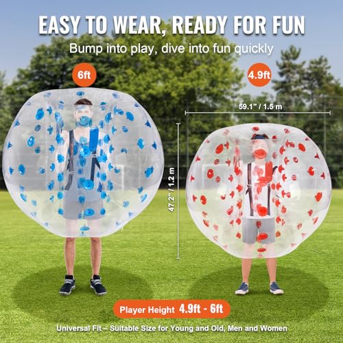 VEVOR Inflatable Bumper Ballѕ 2 Packs; 2FT/3FT/4FT/5FT Body Size Adult Human Bubble Ballѕ, Bumper Bubble Soccer Ballѕ for Teens/Adults - style: 5FT Blue+Red Dot