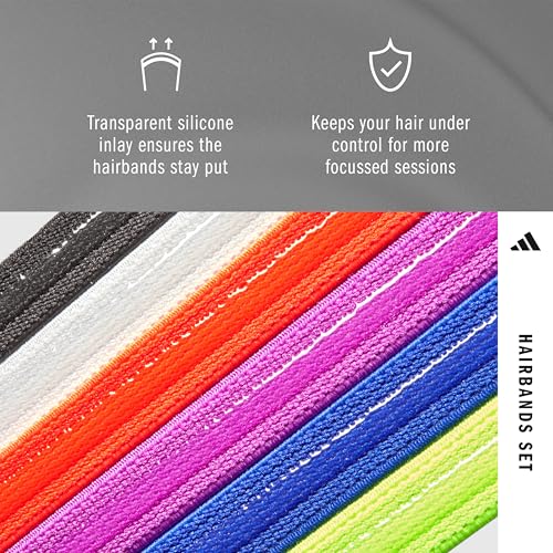 adidas Hairband Set - 6 Thin - Multiple Colors - color: Black, White, Red, Purple, Blue, Yellow