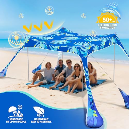 2PM SPORTS Beach Tent Sun Shelter 10x10 FT - UPF 50+ UV Protection, 8 Sandbags, Easy Setup, Portable Beach Shade Canopy for Family Picnic Camping Travel - color: seaweed