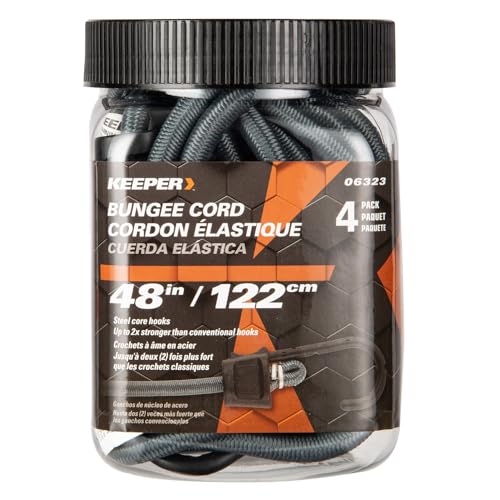 Keeper - 48” Bungee Cord With SST Hooks, 4 Pack - UV and Weather-Resistant - size: 48"