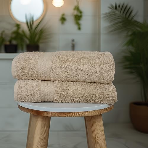 Commercial Bulk Pack of 12 Bath Towels – 100% Cotton Terry 24" x 48" – Ideal for Hotels, Salons, Gyms, Spas & Institutional Use – Beige - color: Beige, size: 24"x48" - PK 12