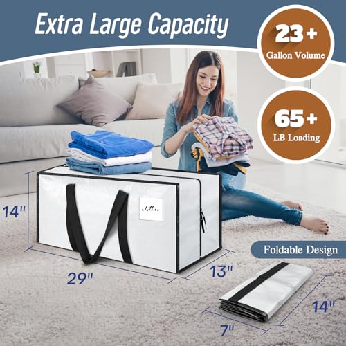 6 Pack Extra Heavy Duty Large Moving Bags with Strong Zipper & Comfortable Handles, Sturdy & Durable Clothes Storage Bags Totes Bins, Packing Moving Boxes for College Supplies, White - color: White, size: 6 Pack