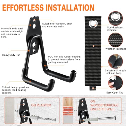 HUPBIPY 18 Pack Garage Hooks Heavy Duty, Wall Mount Ladder Hooks | Storage Organizer With a non-slip coating for Hanging Bicycles Garden Tools Ladders Hoses Ropes and Loose Items(Black) - color: 18 Pack Black