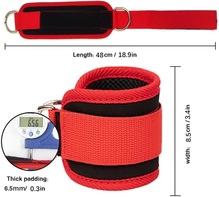 Ankle Strap Ankle Resistance Band Wrist Cuff Padded Strap Adjustable Fitness Glute Kickback D-Ring for Cable Machine Gym Foot Leg Training Brace Support 1 Pack - color: red