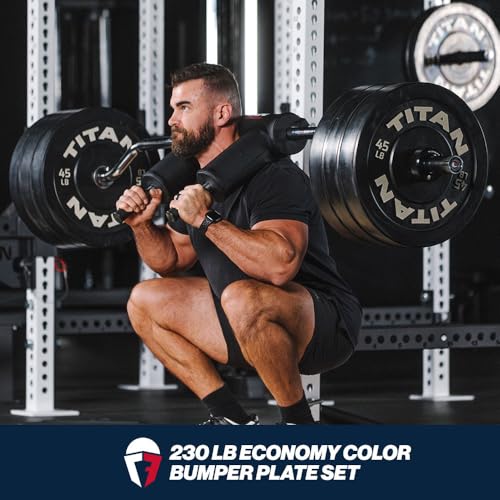 Titan Fitness Economy Series Black Olympic Bumper Plates, Durable Rubber Exterior with Steel Core, Weightlifting and Strength Training Weight Plate - size: 230 LB Set