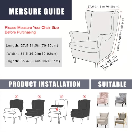 NILUOH Wingback Chair Slipcover 2 Pieces, Stretch Spandex Wingback Chair Covers Washable Slipcover for Wingback Armchairs Non-Slip Furniture Protector with Elastic Bottom for Living Room - color: 11