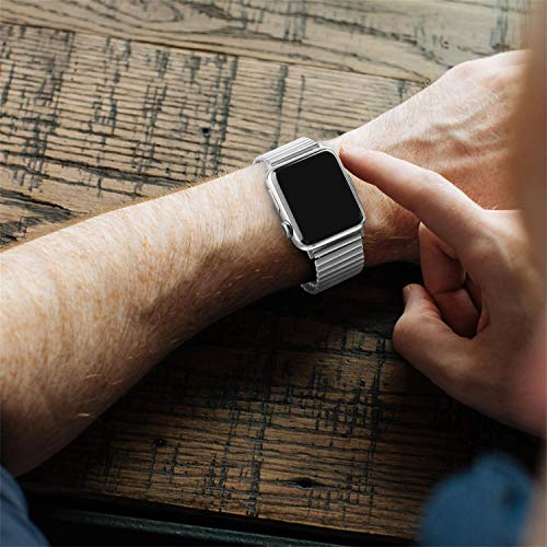 Stainless Steel Stretchable Band Compatible with Apple Watch Series 6/5/4/3/2/1 SE, 41mm/45mm/42mm/38mm/40mm/44mm, Expansion Clasp, Black, 38mm/40mm/42mm/44mm - color: Silver, size: 42MM/44MM/45MM M/L