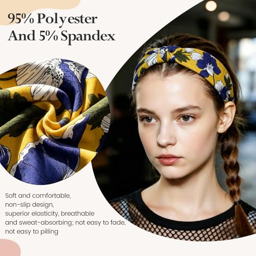 HSEM Headbands for Women 6-Pack – Boho Flower Wide Head Bands, Non-Slip Thick Hair Bands – Large Knotted Soft Stretchy Sweatbands for Workout, Washing Face, Makeup, Running, Spa & Yoga - color: X-Colorful-2-14