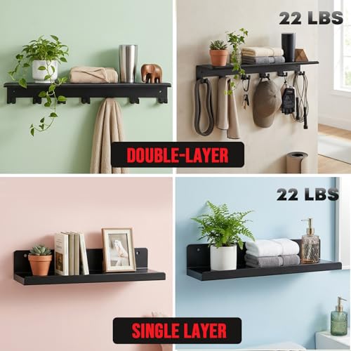 2-Tier Home Gym Floating Shelf Compatible with Tonal Accessories, Heavy Duty Wall Mount Workout Storage Rack & Organizer Holder with 7 T-Lock Hooks for Smart Handles, Bar and Rope - size: 2-Tier