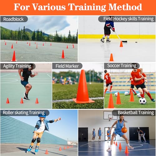 PXZBLG 12/24/50pcs Soccer Cones, 7" Plastic Traffic Cones | for Sports Training, Football, Soccer, Basketball, Coaching, Practice - color: Red, size: 7", 12pcs