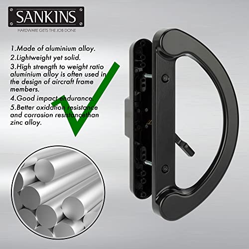 Sliding Patio Door Handle Pull Set with Mortise Lock, Full Replacement Black Diecast Non-Keyed Gate Handle Set for Sliding Glass Door, Fits 3-15/16” Hole Spacing - color: Black, size: Handle Set+Mortise Lock