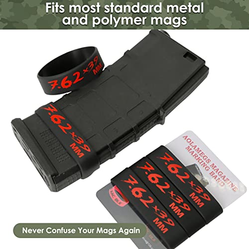 Aolamegs 5/10 Pack Magazine Bands - 5.56 Nato, 300 Blackout, 300 Subsonic, .223 Remington, .308 Winchester, 7.62x39 Magazine Marking Band, Durable Silicone Ammo Caliber Bands for Magazine Identification (2 Colors) - color: 7.62x39-blackred(5pcs)