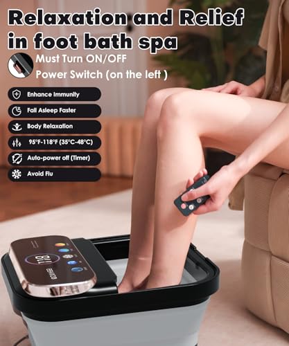 OOAMBB Collapsible Foot Spa with Heat, Bubble,Temp Control,Remote Control, Color Touch Screen Foot Bath Massager with 6 Massage Rollers,Foot Soaking Tub (Black) - color: Black