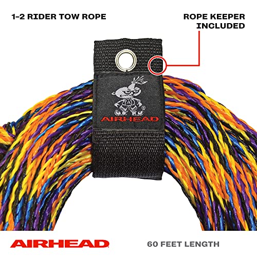 Airhead 1-6 Person Tow Rope for Towable Tubes, Heavy Duty Boat Towline for Tubing, UV Resistant 16 Strand Polypropylene with Rope Keeper, up to 6,000 lb Break Strength - size: 2 Person