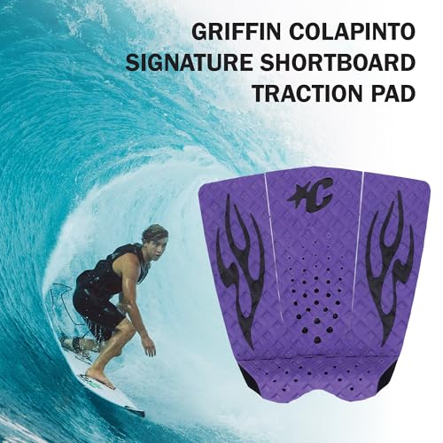 Creatures of Leisure Ethane Ewing Lite Pin Tail Ecopure Traction Pad, EcoPure Organic Additive, 8mm Teardrop Wide Arch Bar - color: Punk Purple Black Flames