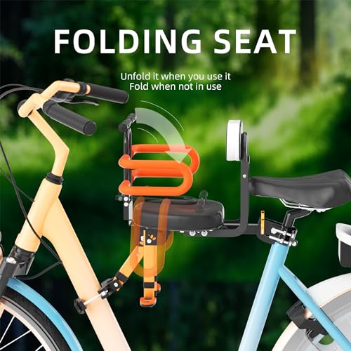 Child Bike Seat for Adult Bike,Retractable Baby Bike Seat Front Mounted for Children 2-6 Years Old - color: gold with orange