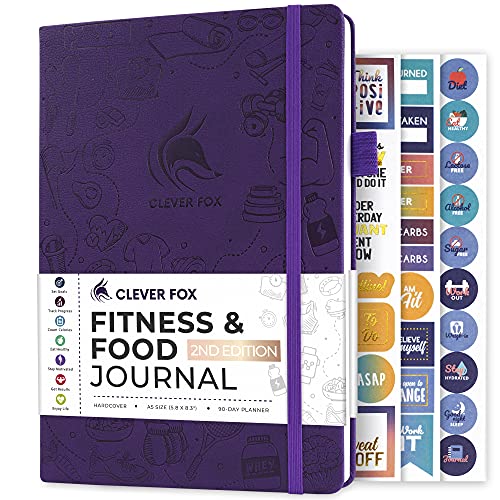 Clever Fox Fitness & Food Journal, Workout Planner, 5.8"x8.3" Purple | Lasts 3 months, undated hardcover exercise & weight loss journal for women, gym, diet, meal tracker, calorie counter book - color: Purple, size: A5 (5.8'' x 8.3'')