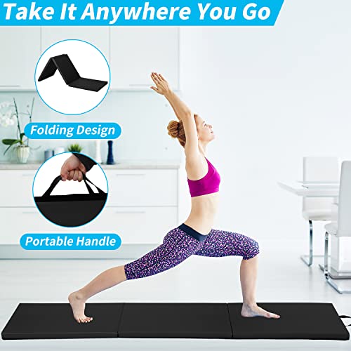BLKMTY Gymnastics Mats - 2'x6' Folding Exercise & Yoga Mat with Carrying Handles for Kids' Tumbling & Home Gym - color: Black