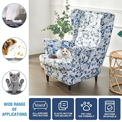 NILUOH Wingback Chair Slipcover 2 Pieces, Stretch Spandex Wingback Chair Covers Washable Slipcover for Wingback Armchairs Non-Slip Furniture Protector with Elastic Bottom for Living Room - color: 22