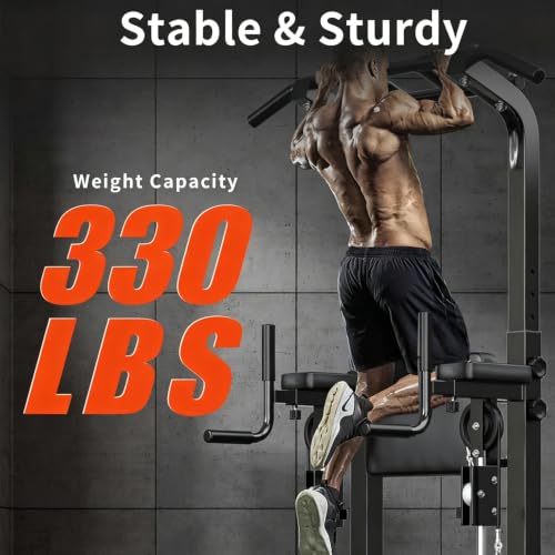 SogesHome Power Tower Pull Up Bar Station Height Adjustable Assistive Rack | Multi-Function Strength Training Equipment Full Body Workout Machine, Freestanding Push Up Dip Stand for Home Gym Exercise - color: Black