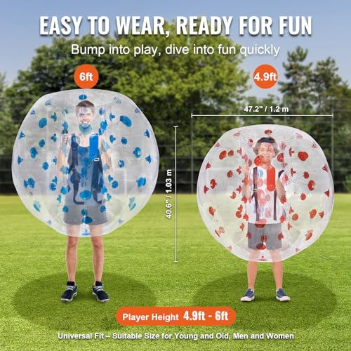 VEVOR Inflatable Bumper Ballѕ 2 Packs; 2FT/3FT/4FT/5FT Body Size Adult Human Bubble Ballѕ, Bumper Bubble Soccer Ballѕ for Teens/Adults - style: 4FT Blue+Red Dot
