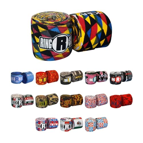 Ringside Apex 180” Boxing Hand Wraps Pair - Durable, Elastic Training Wraps with Hook & Loop Closure, Multi-Color Options, Perfect for MMA, Muay Thai, Kickboxing - color: Multicolor