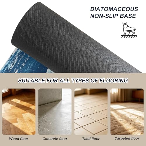 Navy Blue Grey White Yoga Mat Non Slip Abstract Art Modern Oil Painting Exercise Mat with Carrying Strap, Large Yoga Mats for Women, Workout Mats for Pilates, Stretching & Fitness - color: Sky Blue Beige Pink, size: 72"L x 32"W