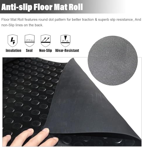 3mm Coin-Grip Rubber Flooring Roll - Easy to Cut Waterproof Anti-Slip Mat, Heavy Duty Floor Protection for Garage, Gym, Stable, Basement, Kennel, 4' x 8' - size: 4 ft x 8 ft x 0.1 in