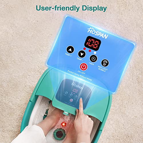 HOSPAN Collapsible Foot Spa with Heat, Bubble, Red Light, and Temperature Control, Foot Bath Massager with 8 Shiatsu Massage Rollers, Pedicure Foot Spa for Relaxation - FS01A - color: Sky Blue