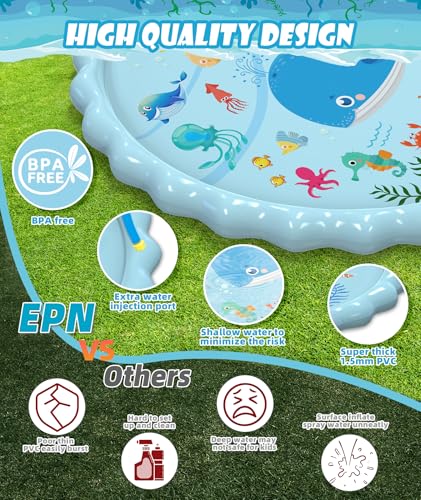 EPN Splash Pad for Kids, 102.3" Extra Large Sprinkler Play Mat, Thick PVC Water Splash Pad for Toddlers & Kids Ages 4-8, Outdoor Backyard Summer Water Toy for Lawn and Beach Play - style: 102.3"