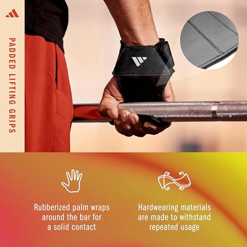 adidas Padded Lifting Grips, Wrist Wraps for Weightlifting with Rubberized Palm & Secure Wrist Fastening - size: Small-Medium