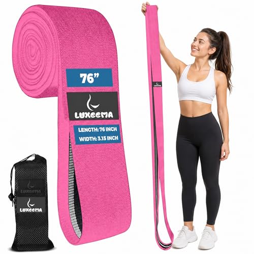 Premium 76" Extra Long Resistance Band for Working Out, 3" Wide Non-Slip Fabric Exercise Band for Stretching, Yoga, Strength Training & Physical Therapy - color: Pink
