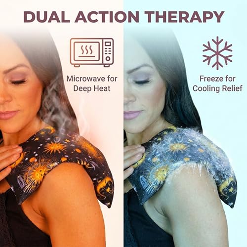 Nature's Approach Basic Herb Pack Heating Pad, Black | 12-herb aromatherapy rice & flaxseed fill for hot or cold therapy on neck, back, shoulders & more - style: Celestial Black