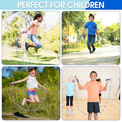 Jump Rope for Kids, 9 Ft Adjustable Jump Ropes for 4 5 6 7 8 10 12, Segmented Soft Beaded Jumping Rope Age 8-12, Tangle Free Skipping Rope for Women Man Fitness Weight Loss - color: Green, Purple, Blue