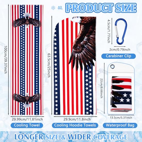 6 Pcs Cooling Hoodie Towel American Flag Ice Cooling Towels Eagle Cool Face Neck Towel Cool Rags for Sports Sun Protection Sweat Lasting Reusable Gym Camping Outdoor Cycling Hiking Running