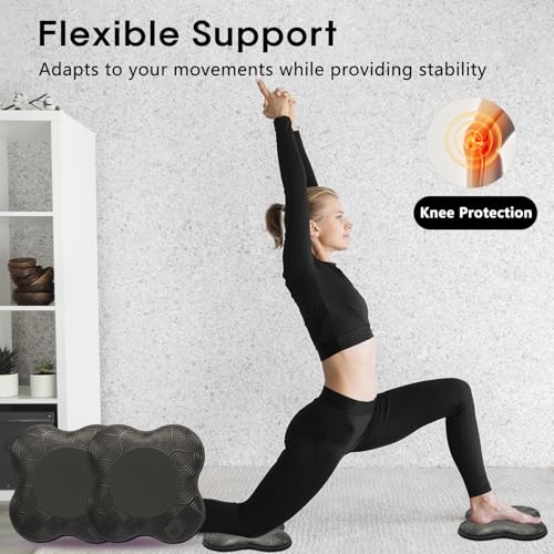 2 Pack Yoga Knee Pads Mat Set - Extra Thick Foam Kneeling Pad Cushion for Knees, Elbows, Wrists, Head - Yoga Essentials for Women Men, Non-Slip Pilates, Meditation, Floor Workouts - color: black