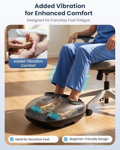 COMFIER 2026 Shiatsu Foot Massager with Fast Heat, Kneading Rolling Compression, Extra Vibration, FSA Eligible HSA Store, Plantar Fasciitis,Neuropathy Pain, Bigger Size 13IN, Gift for Men,Women - color: Black