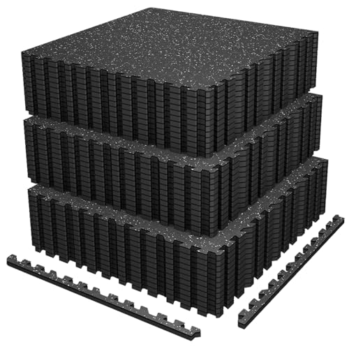 AIRHOP 0.56in Thick 144 Sq Ft Exercise Equipment Mats, 36 Tiles Upgraded Rubber Top with High Density EVA Foam, Large Interlocking Puzzle Gym Flooring for Home Gym, Heavy Weight Workout, 24 x 24in - color: Black/White, size: 144 Sq Ft (36 Tiles)