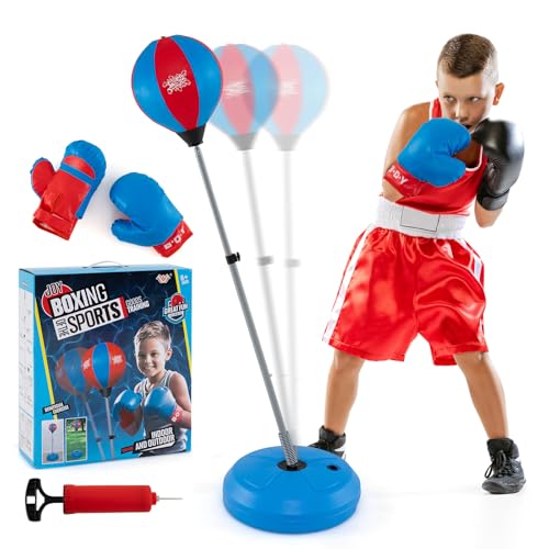 Costzon Punching Bag for Kids, Boxing Bag Set Toy with Height Adjustable Stand, Kids Boxing Gloves and Hand Pump, Freestanding Boxing Equipment Gift for Boys and Girls 8+ Years Old - style: 61" Height