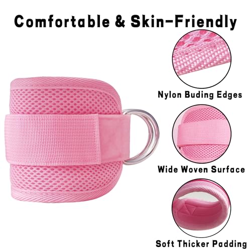 Fitness Ankle Straps for Cable Machines, 2 Pack Comfortable Adjustable Padded Ankle Wrist Cuffs, Kickback Glute Workouts for Men Women, D-Ring Leg Straps with Neoprene Padding - color: yy-Pair -pink