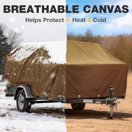Winpull Heavy Duty Canvas Tarp 12x16 ft, 12oz (350 GSM) Cotton Canvas Water-Resistant Tarp with Rustproof Grommets, Tear-Resistant Outdoor Cover for Wood Piles, Camping, Trailer & Equipment - color: Tan, size: 12'x16'