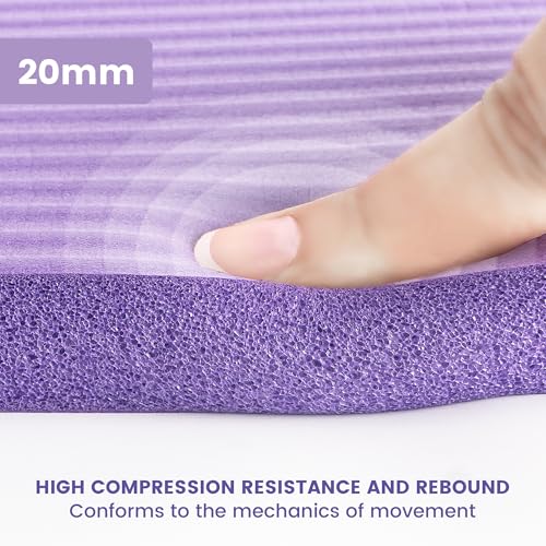 Yoga Knee Pad Cushion, 24 x 9.8 x 0.8 in Thick Mini Yoga Mat, Odor-Free NBR Workout Mat with Storage Strap, Small Exercise Mat for Yoga, Pilates, Kneeling, Planks & Home Gym - color: Purple