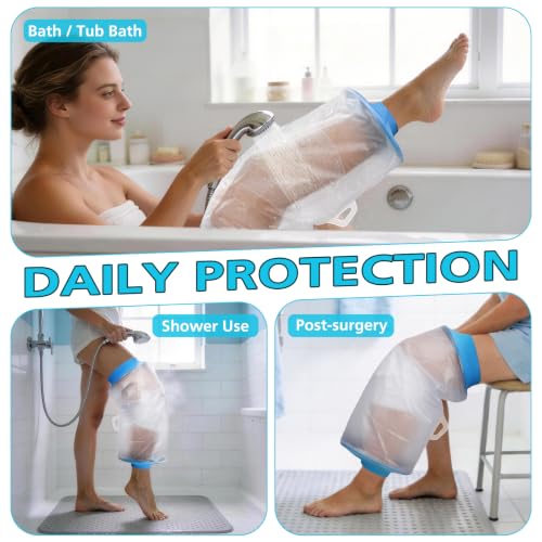 Asunby Large Size Adult Knee Shower Protector. Waterproof Knee Covers for Showering/Bath Bandage And Cast Sleeve After Surgery,Elastic Opening Makes It Easily Pull On And Off In A Non-Painful Way. - size: Adult Knee-L