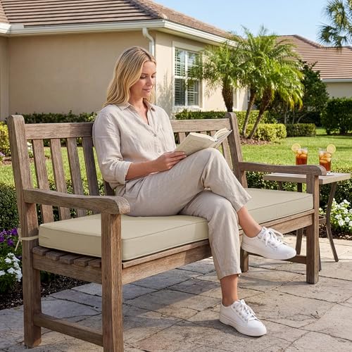 Summsun Outdoor Bench Cushion: Waterproof and Fade Resistant Patio Furniture Cushions - Non-Slip Bench Pad Cushion with Removable Cover for Garden Swing Porch Sofa Settee, 48 x 18 x 3 Inch, Beige - color: Beige, size: 48x18x3 Inch