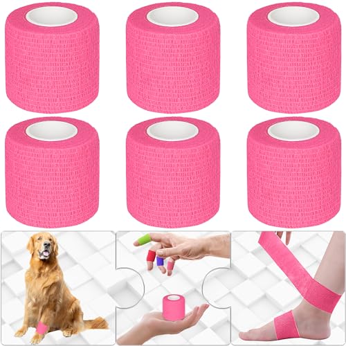 6 Pack 2 Inches Self Adhesive Bandage Wrap | Breathable Cohesive Bandage Elastic Tape for Pets, Athletic, Sports, Wrist, Knee, Ankle(5 Yards Per Roll, Pink) - color: Pink, size: 2 Inch